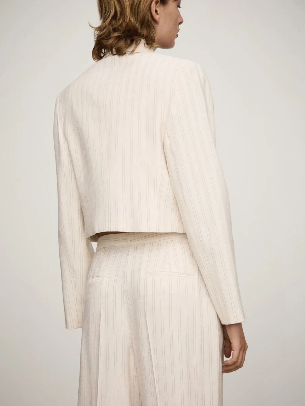 Mango 3 Piece Set Jacket And Vest And Cream Wide-Leg High-Waist Pants